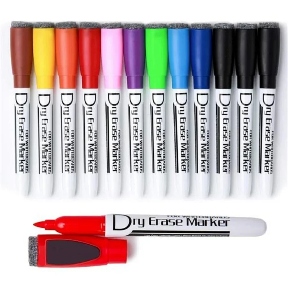 Volcanics Magnetic Dry Wipe Pens Dry Erase Markers With Eraser Cap Pack of 12